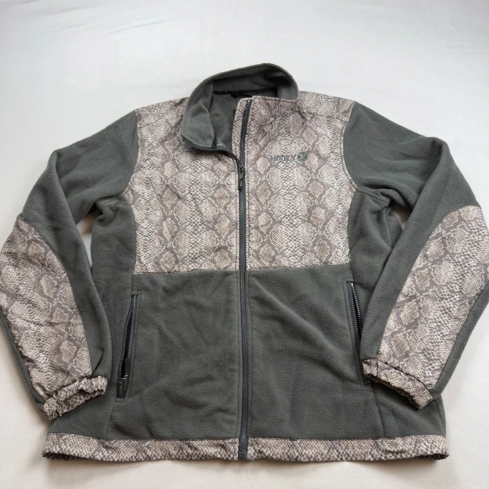 Hooey Women's XL Fleece Jacket Full Zip Rattlesnake Print Olive Drab‎